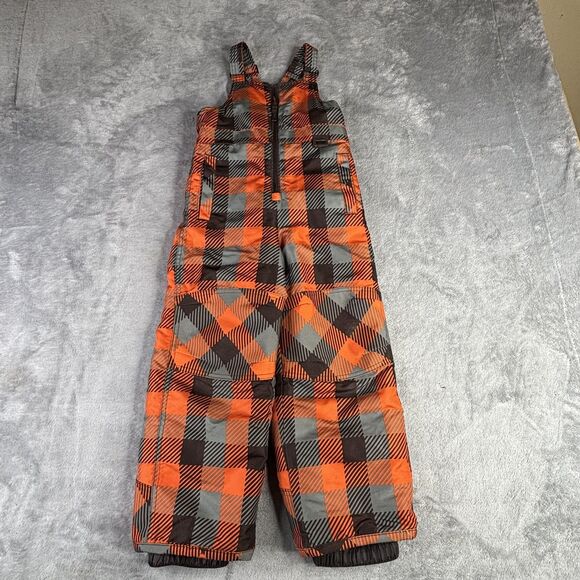 Circo Pants Boys 4T Orange Gray Plaid Insulated Snow Bib Overalls Toddler - Picture 1 of 12